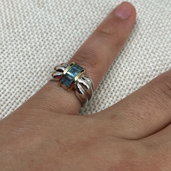 Vintage Sterling Silver with Gold Accents & Blue Gemstone Ring Size 4.75 - Picture 8 of 17